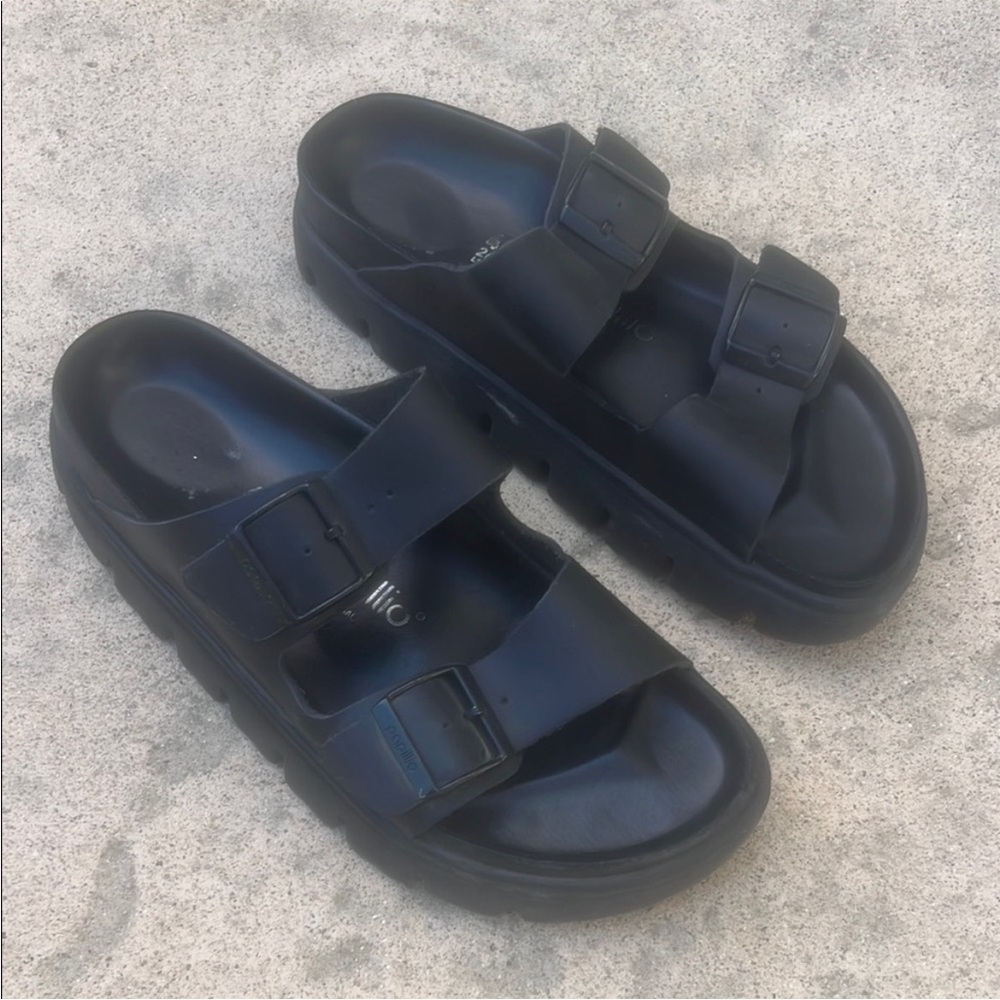 Birkenstock Papallio Arizona Black Leather  Platform Slide Women's Size 40/9-9.5